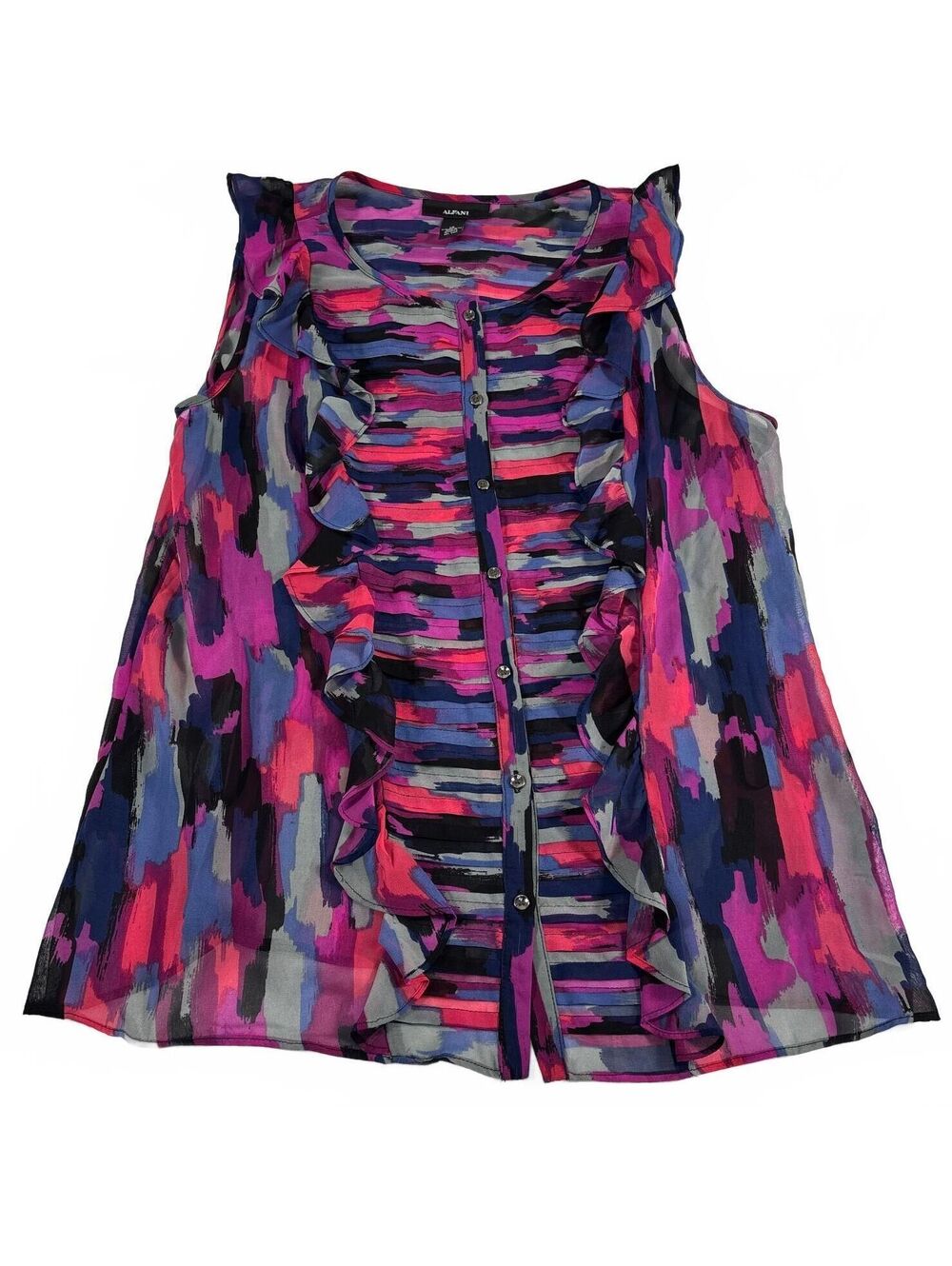 Alfani Women's Multicolor Ruffled Sleeveless Button Blouse 14